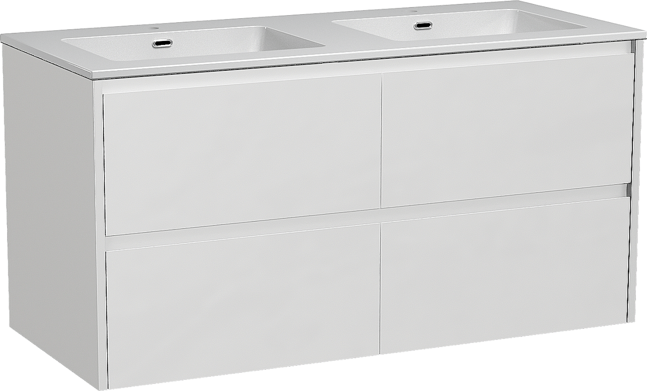 Storke Seda zwevend badmeubel 120 x 52 cm mat wit met Diva dubbele wastafel in composietmarmer hoogglans wit