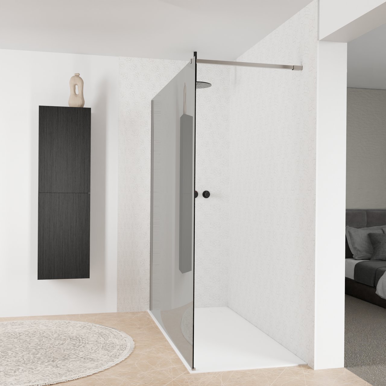 Balmani Modular douche à l'italienne: 180 x 200 cm, Verre fumé, avec coating, Profil Brushed Inox