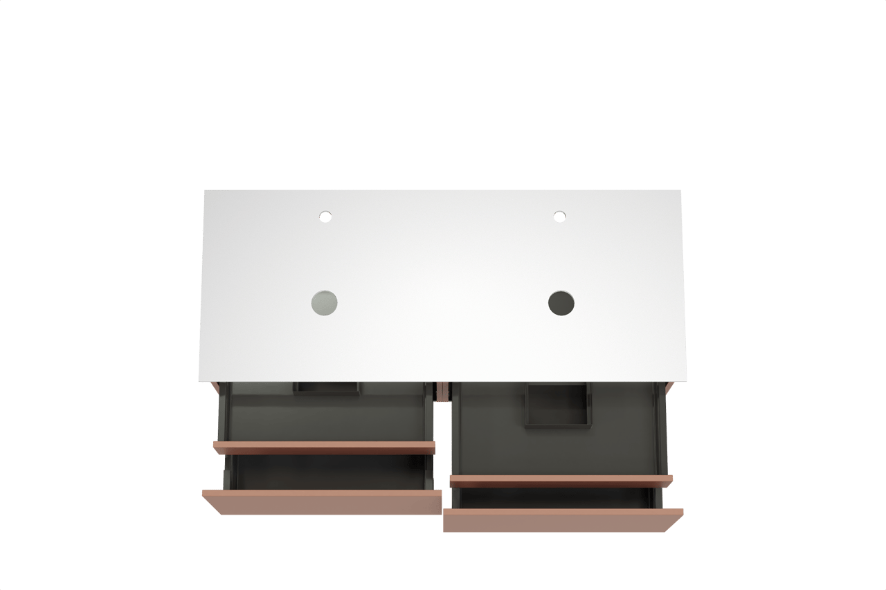 Balmani Sfera hängendes Möbelstück Set: 135 x 55 cm, Cotto, mit Facetta Doppel Waschtischplatte, Solid Surface Weiß matt