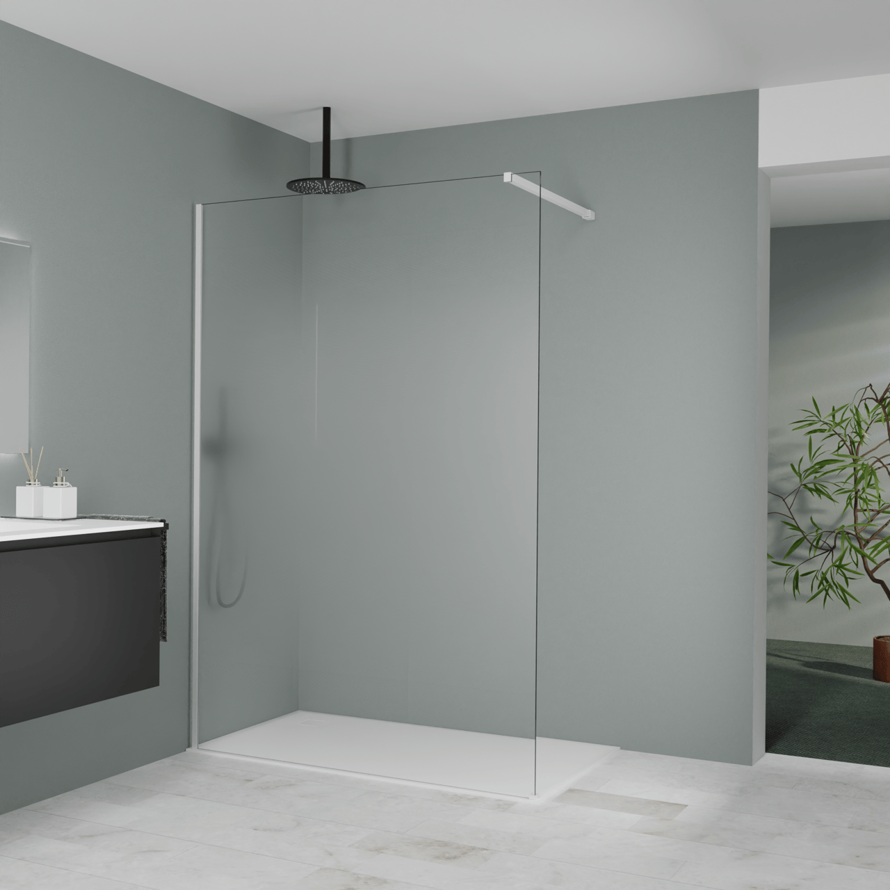 Balmani Modular douche à l'italienne: 140 x 200 cm, Permafrost, avec coating, Profil Blanc mat