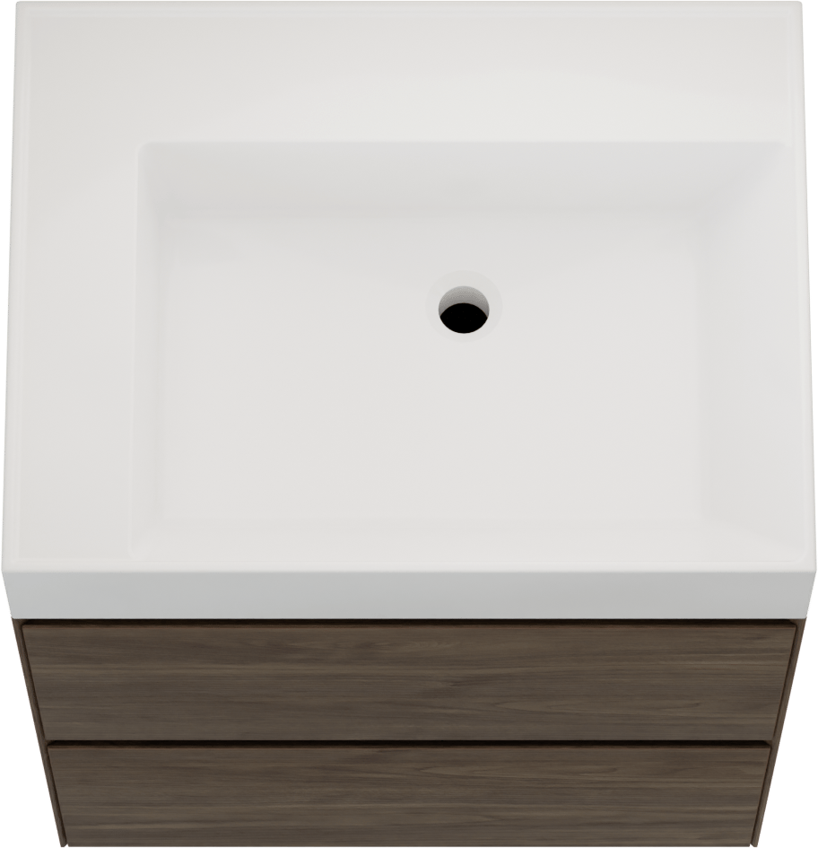 Balmani Mitra Compact zwevend badkamermeubel 60 x 46 cm Amerikaanse notelaar met Argila asymmetrisch rechtse wastafel in composietmarmer glanzend wit