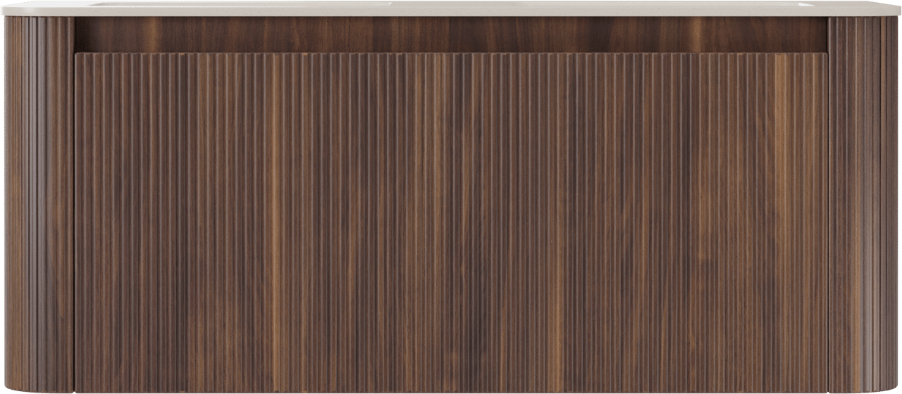 Storke Soft hängendes Möbelstück Set: 120 x 46 cm, Nussbaum, mit Mata Soft Doppelwaschtisch Solid Surface Beige Granit, Vertikale symmetrische gerade Rippe