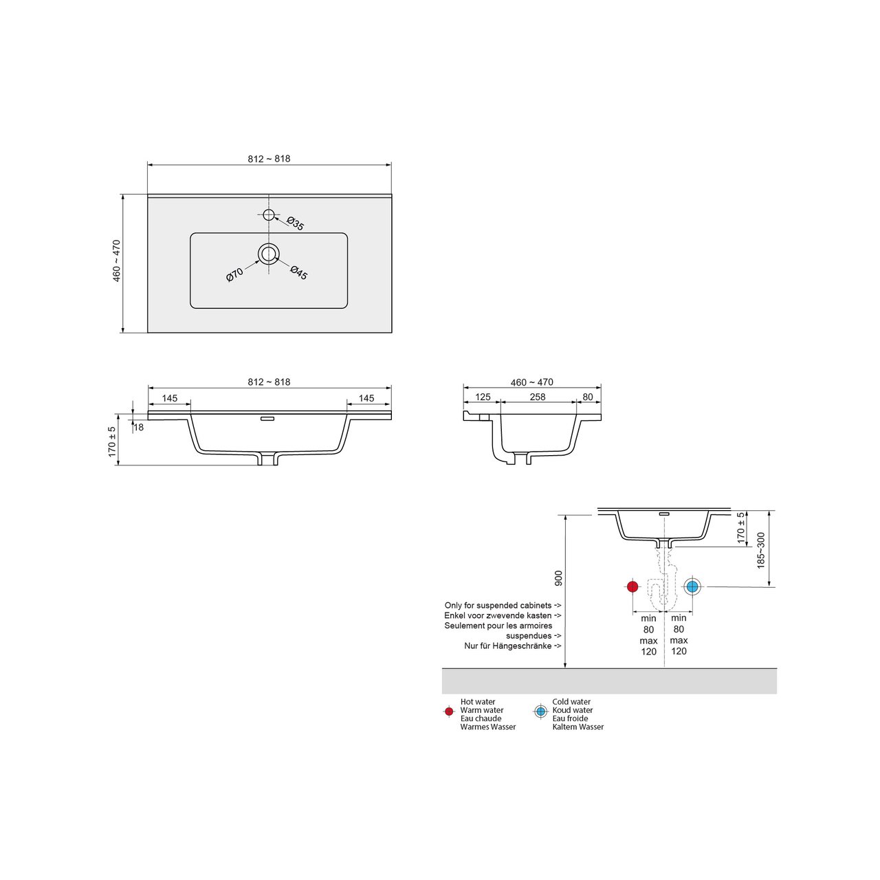 Linie Baro vasque simple porcelaine blanc mat 80 x 46 cm