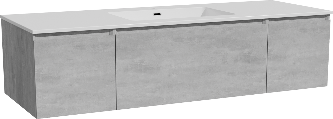 Storke Edge zwevend badmeubel 145 x 52 cm beton donkergrijs met Diva enkele wastafel in composietmarmer hoogglans wit