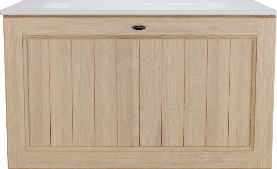 Balmani Lemon zwevend badkamermeubel 90 x 55 cm, fineer natuur eik met Tablo Strada enkele wastafel in mat wit