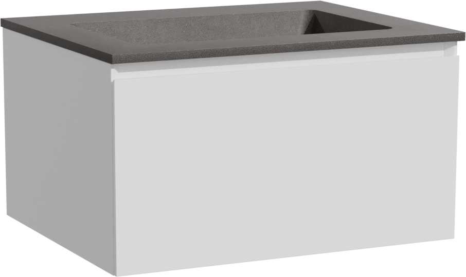 Storke Edge meuble salle de bains suspendu 65 x 52 cm blanc mat avec Scuro plan simple en quartz noir mat