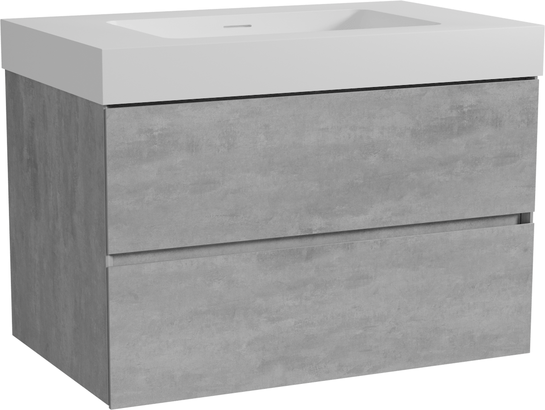 Storke Edge zwevend badmeubel 85 x 52 cm beton donkergrijs met Mata High enkele wastafel in solid surface mat wit