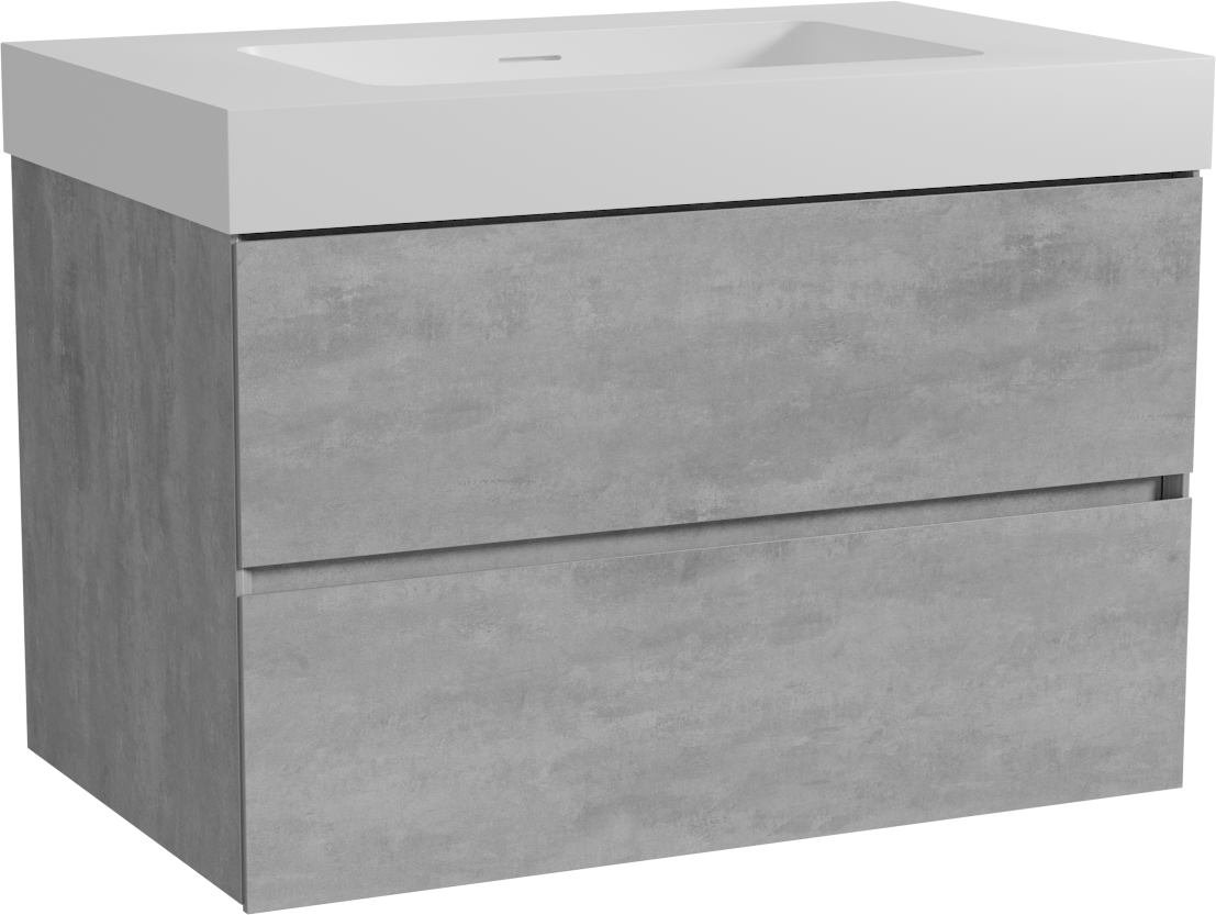 Storke Edge zwevend badmeubel 85 x 52 cm beton donkergrijs met Mata High enkele wastafel in solid surface mat wit