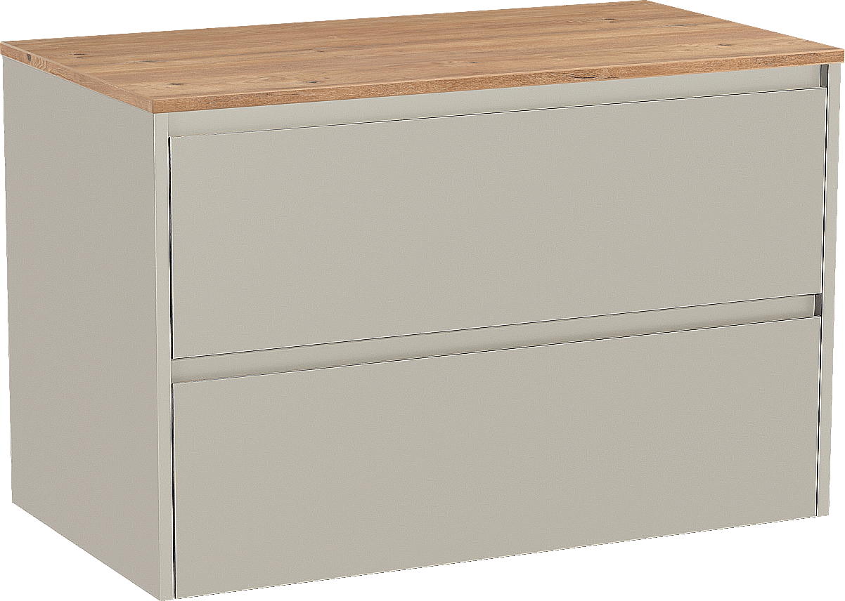 Storke Seda zwevend badmeubel 95 x 52 cm zijdegrijs met Panton enkel wastafelblad in melamine ruw eiken