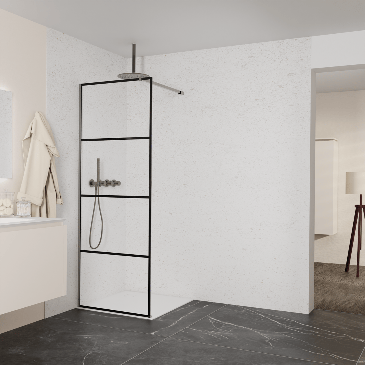 Balmani Modular Walk-In Dusche: 80 x 200 cm, Lined, inklusive Coating, Profil Brushed GunMetal