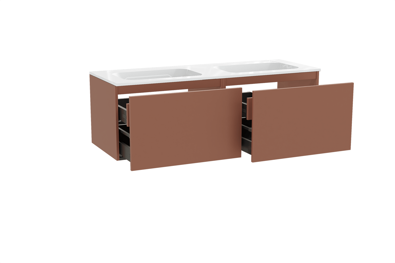 Balmani Sfera zwevend badkamermeubel 150 x 55 cm cotto met Tablo Strada dubbele wastafel in composietmarmer glanzend wit