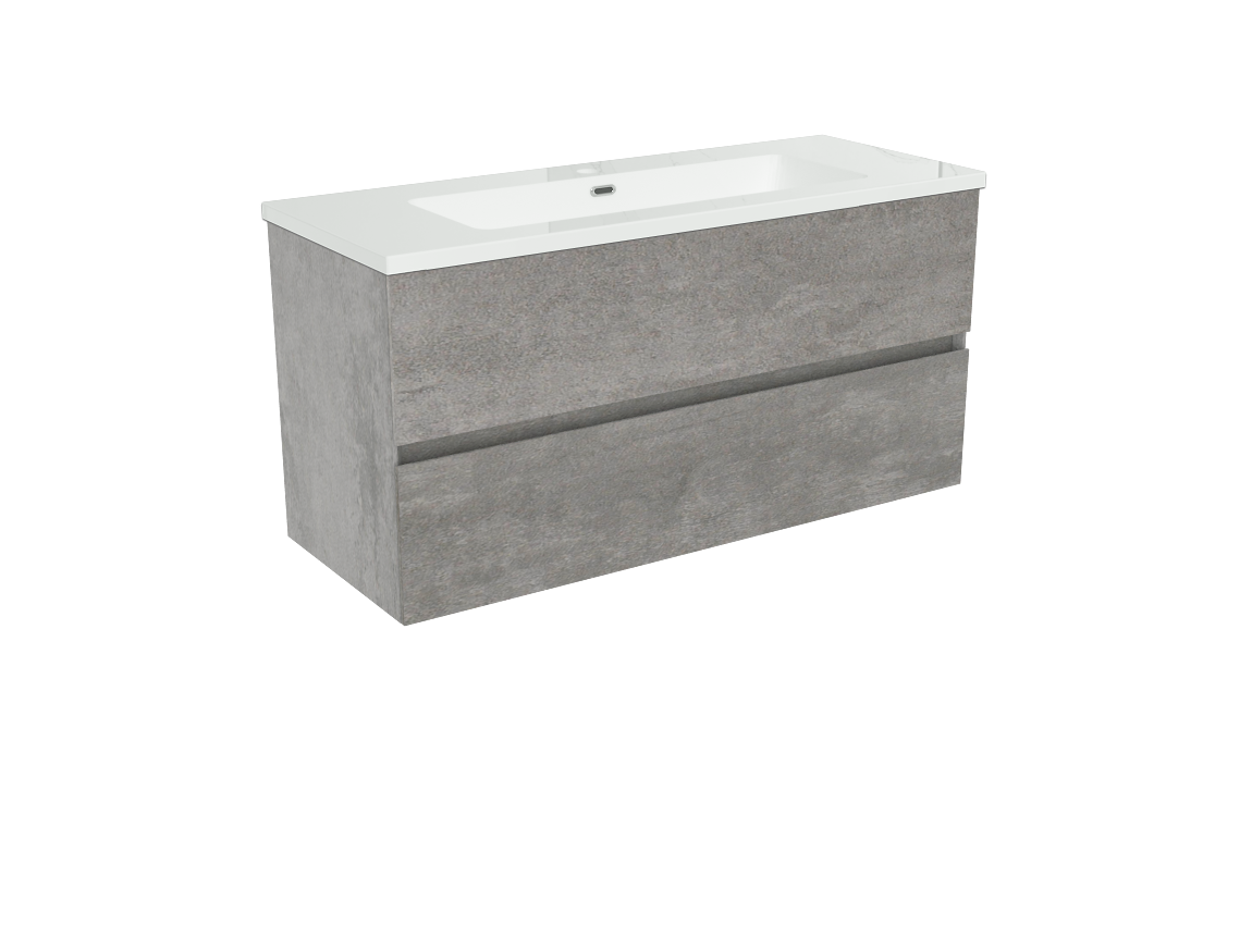 Storke Edge zwevend badkamermeubel 100 x 40 cm beton donkergrijs met Diva enkele wastafel in glanzend composiet marmer