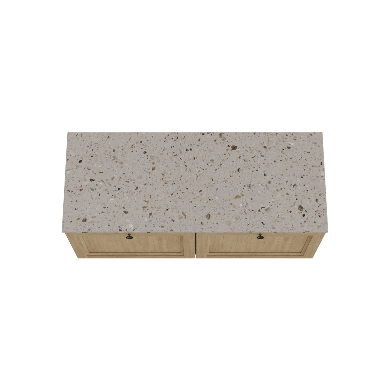 Balmani Lemon hängendes Möbelstück Set: 135 x 55 cm, Verwitterte Eiche, mit Stretto Einzel- oder Doppel Waschtischplatte, Terrazzo in Greige