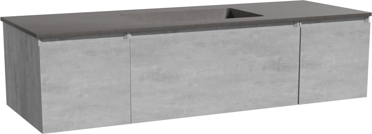 Storke Edge meuble salle de bains suspendu 145 x 52 cm béton gris foncé avec Scuro plan simple en quartz noir mat