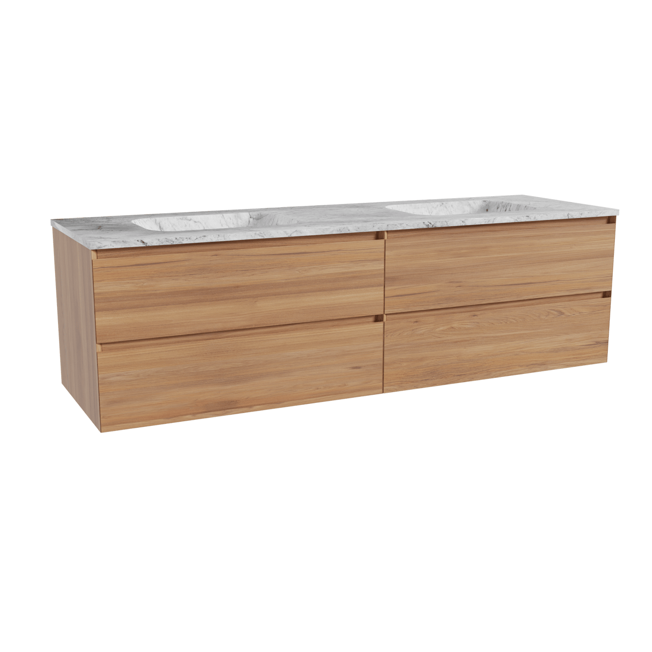 Balmani Mitra meuble salle de bains suspendu 180 x 55 cm teck avec Tablo Arcato double vasque en marbre carrare