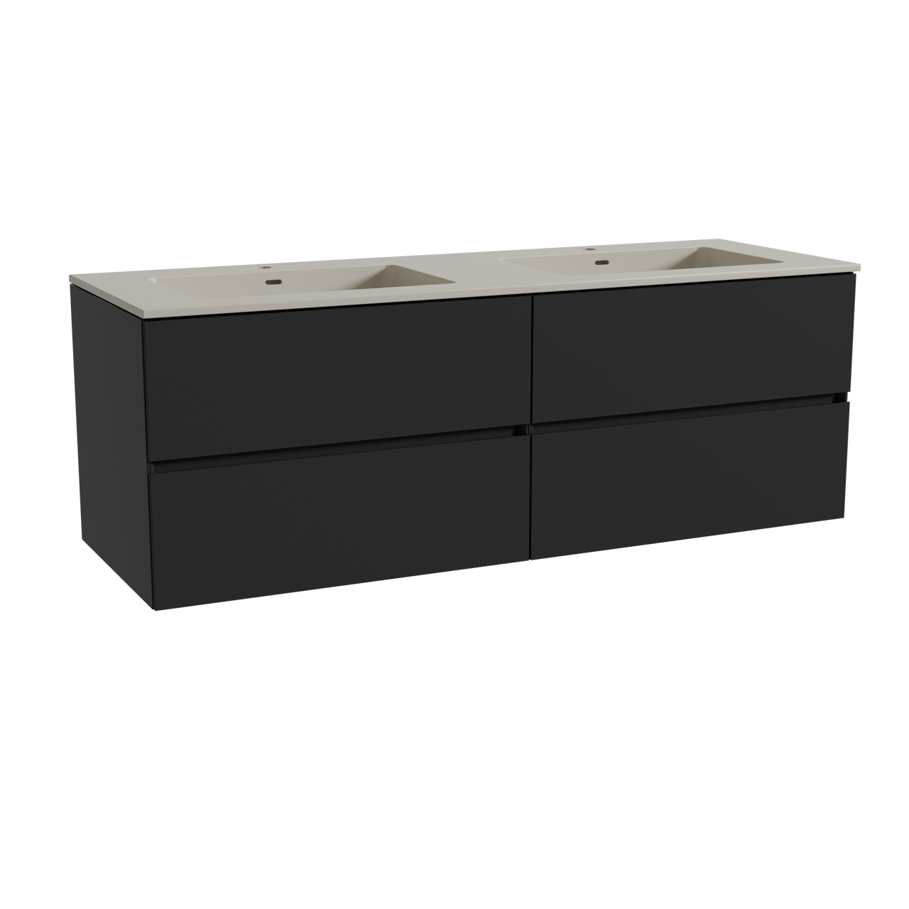 Storke Edge meuble salle de bains suspendu 150 x 52 cm noir mat avec Diva double vasque en top solid soie grise