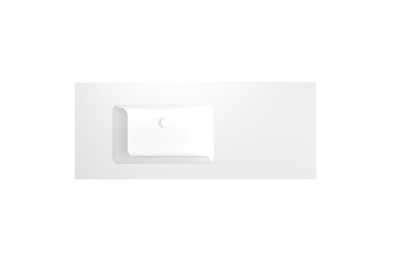 Storke Mata asymmetrisch linkse wastafel matte solid surface 130 x 52 cm combinatie kast 35 cm