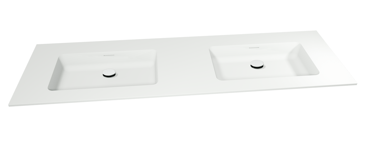 Storke Mata Doppelwaschtisch, Solid Surface matt, 170 x 52 cm, Crepine inklusive