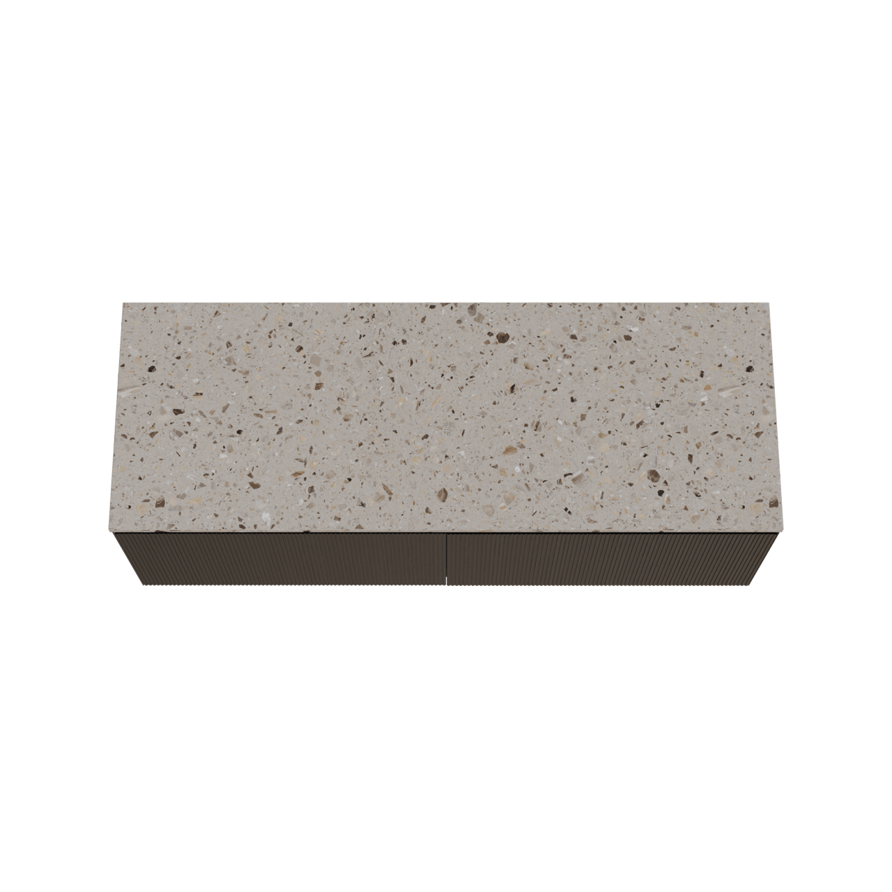 Balmani Fila hängendes Möbelstück Set: 150 x 55 cm, Schwarze Eiche, mit Stretto Einzel- oder Doppel Waschtischplatte, Terrazzo in Greige, Vertikale symmetrische gerade Rippe