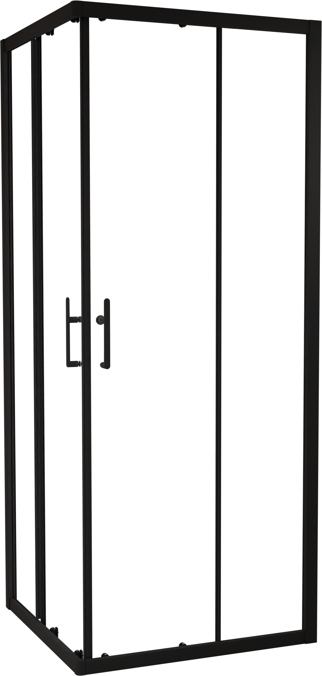 Linie Cadiz coin douche avec entrée d'angle avec double porte coulissante 80 x 80 cm Verre transparent profil noir mat