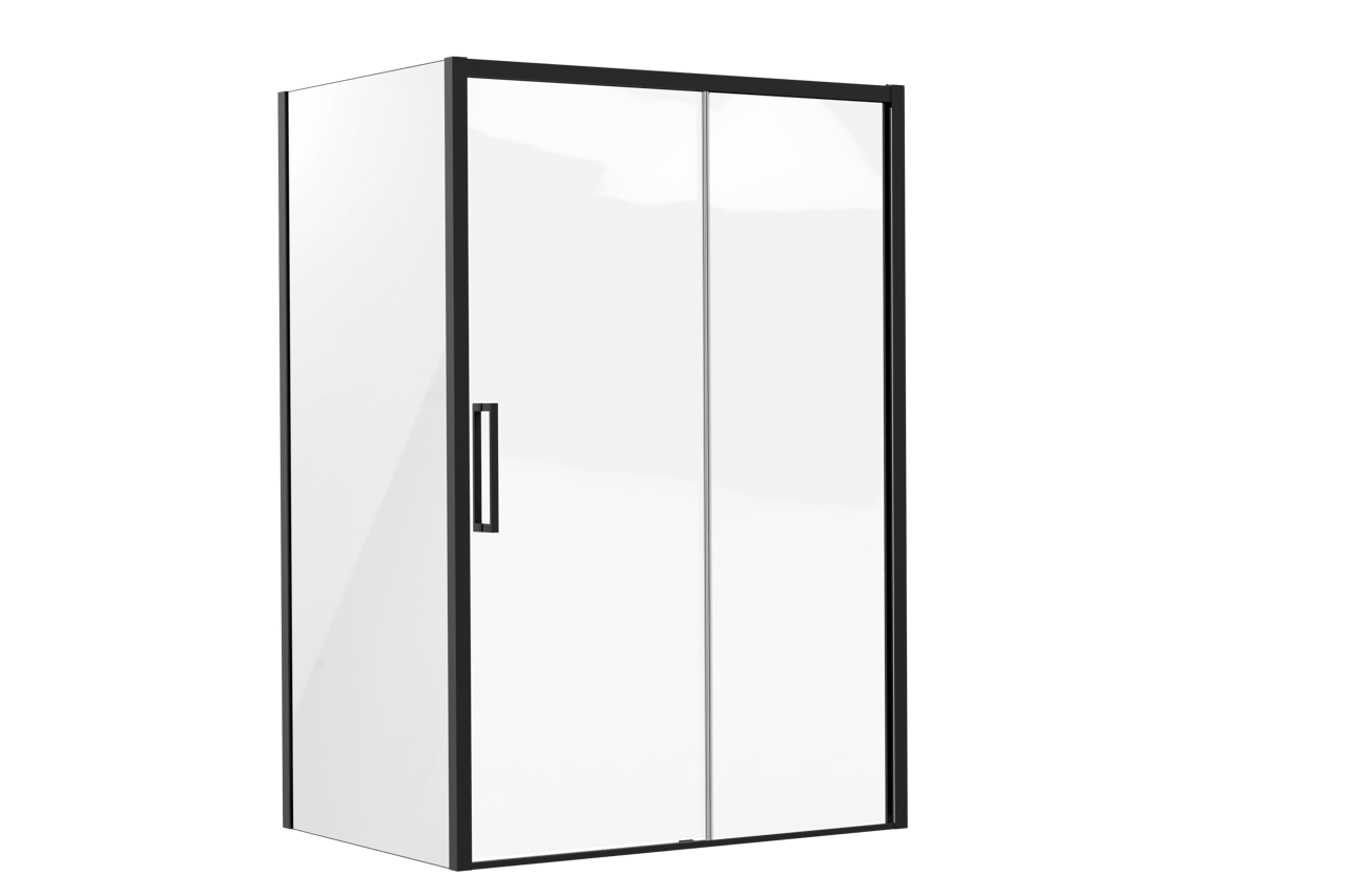 Luca Varess Senses paroi de douche avec porte coulissante et paroi latérale fixe 140 x 100 cm verre transparent profil noir mat