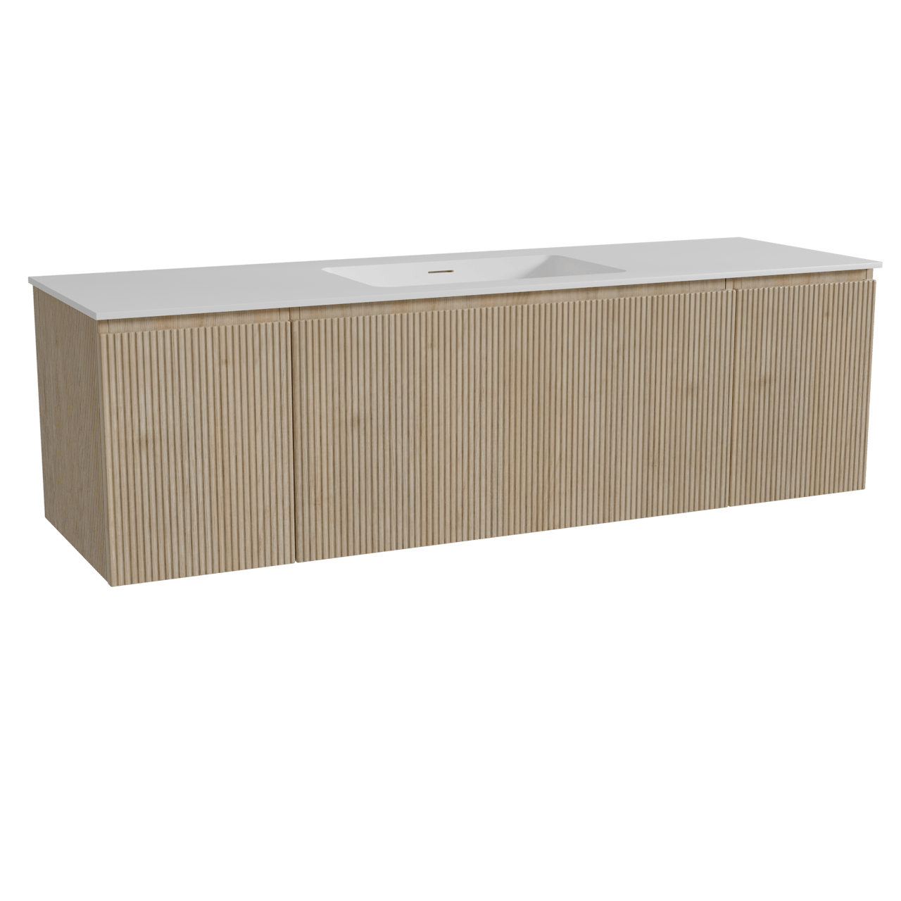 Storke Ribs hängendes Möbelstück Set: 165 x 52 cm, Rohe Eiche, mit Mata Einzelwaschtisch, Solid Surface, Weiß matt, Vertikale symmetrische gerade Rippe