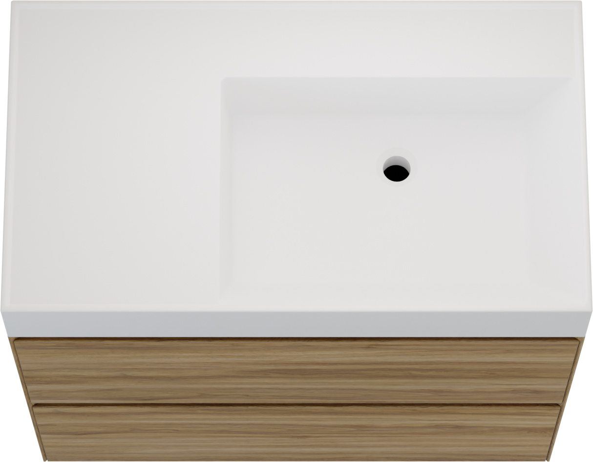 Balmani Mitra Compact hängendes Möbelstück Set: 80 x 46 cm, Wildeiche, mit Argila Waschtisch rechts Marmorkomposit Weiβ matt