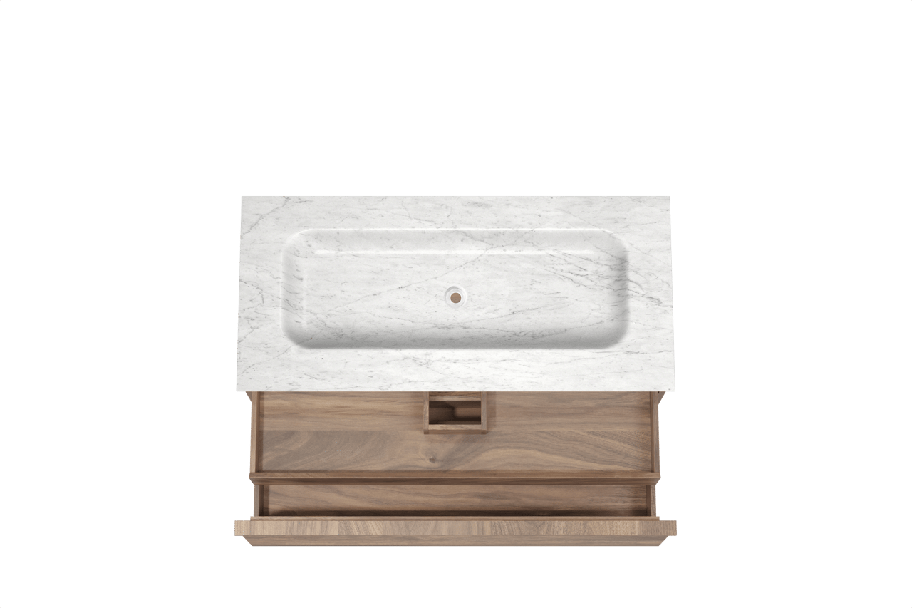 Balmani Forma meuble salle de bains suspendu 120 x 55 cm noyer américain avec Tablo Arcato plan simple en marbre carrare, Nervure droite symétrique horizontale