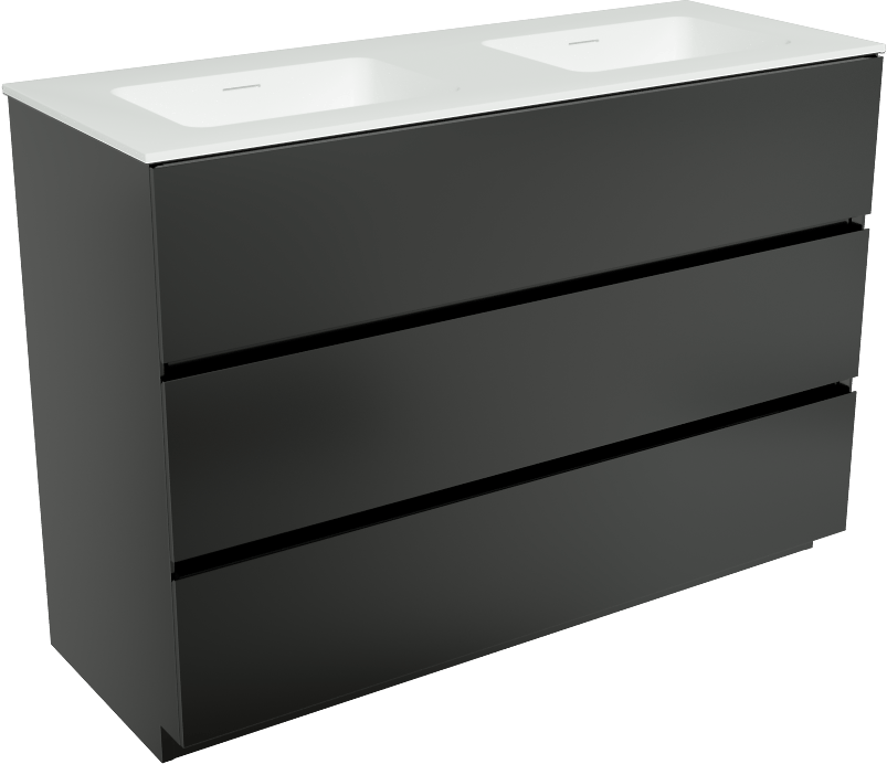 Storke Edge staand badmeubel 120 x 46 cm mat zwart met Mata dubbele wastafel in solid surface mat wit