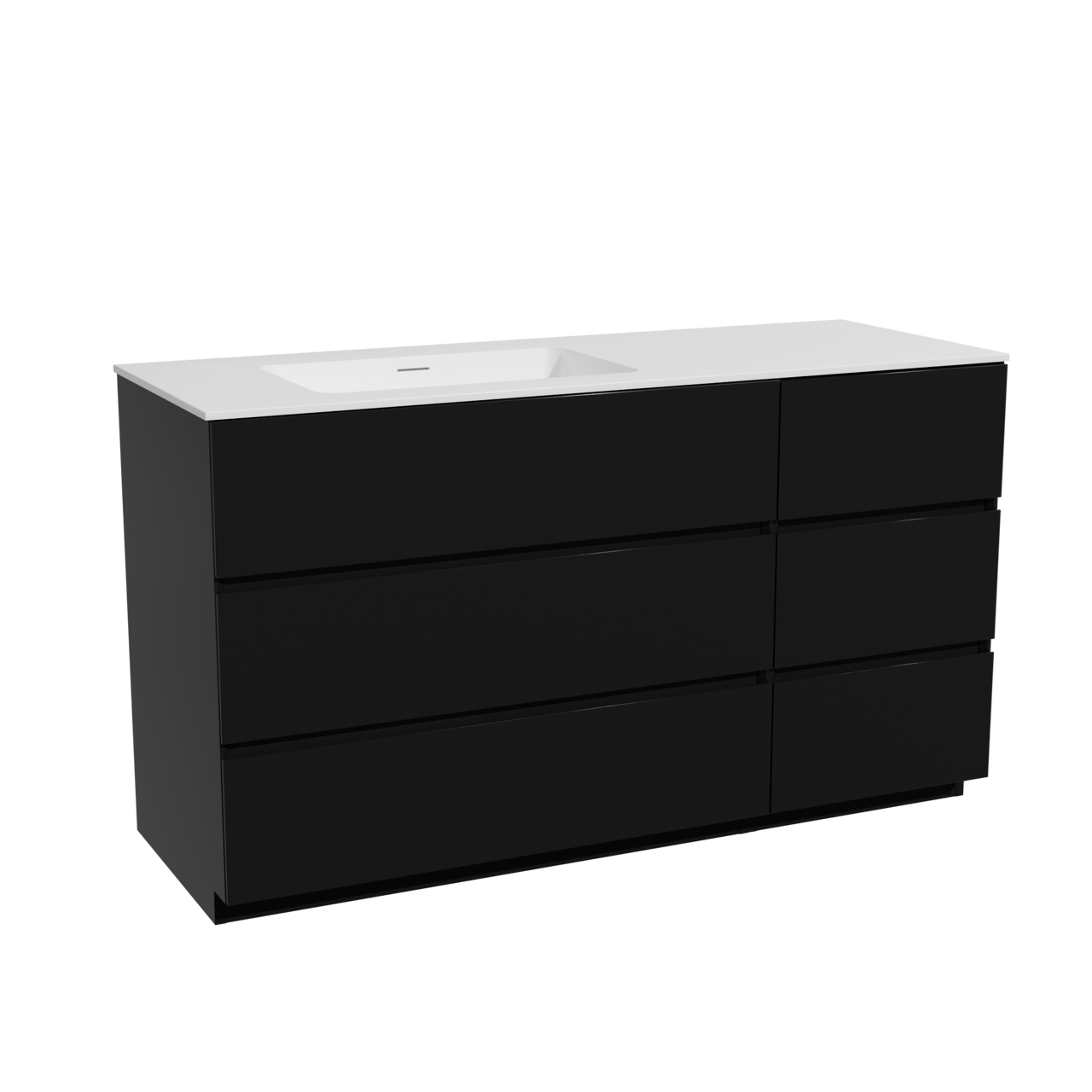 Storke Edge meuble salle de bains à poser 140 x 52 cm noir mat avec Mata plan vasque asymétrique à gauche en solid surface blanc mat