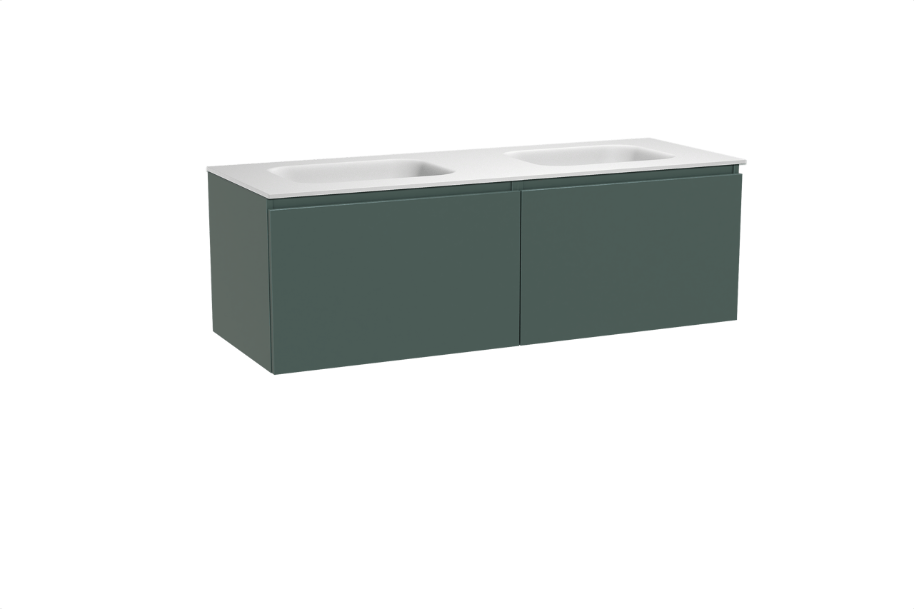 Balmani Sfera meuble salle de bains suspendu 150 x 55 cm forest avec Tablo Arcato double vasque en solid surface blanc mat