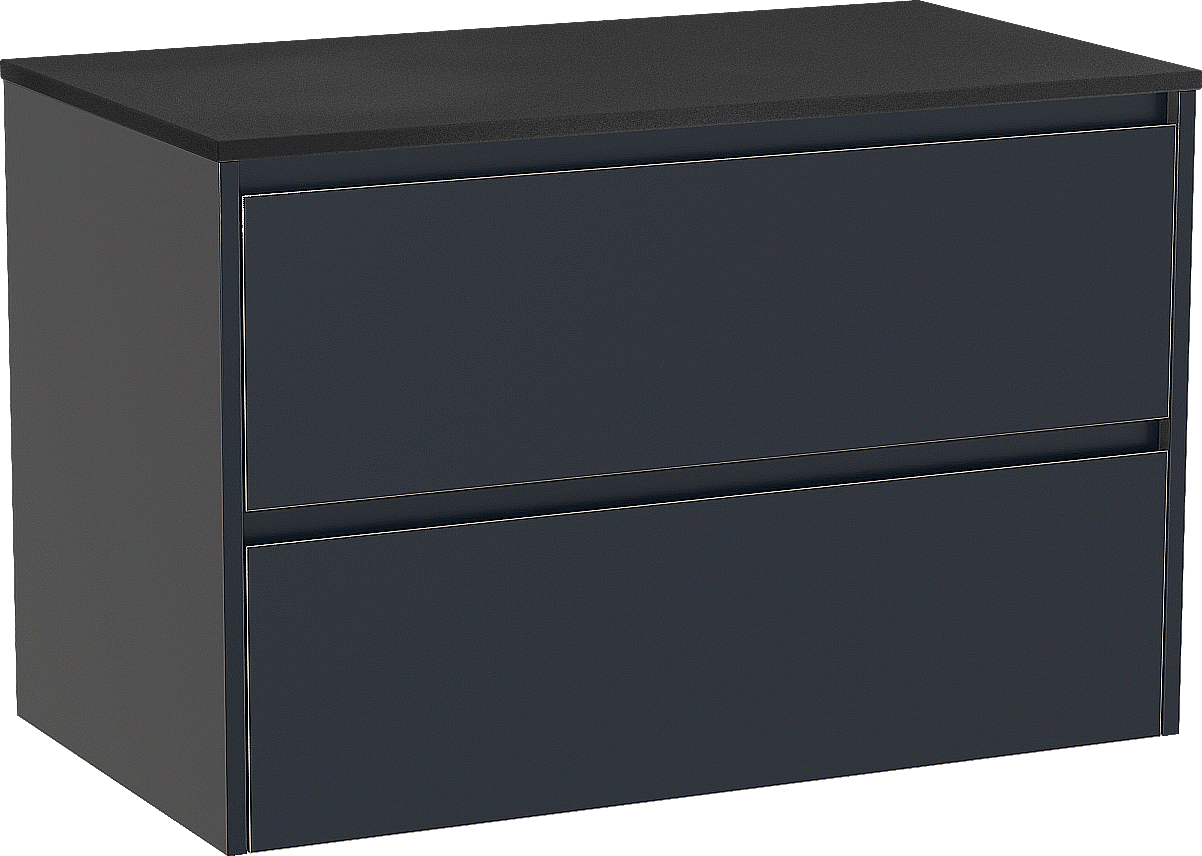 Storke Seda zwevend badkamermeubel 95 x 52 cm nachtblauw met Panton enkel tablet in gepoedercoate mdf mat zwart