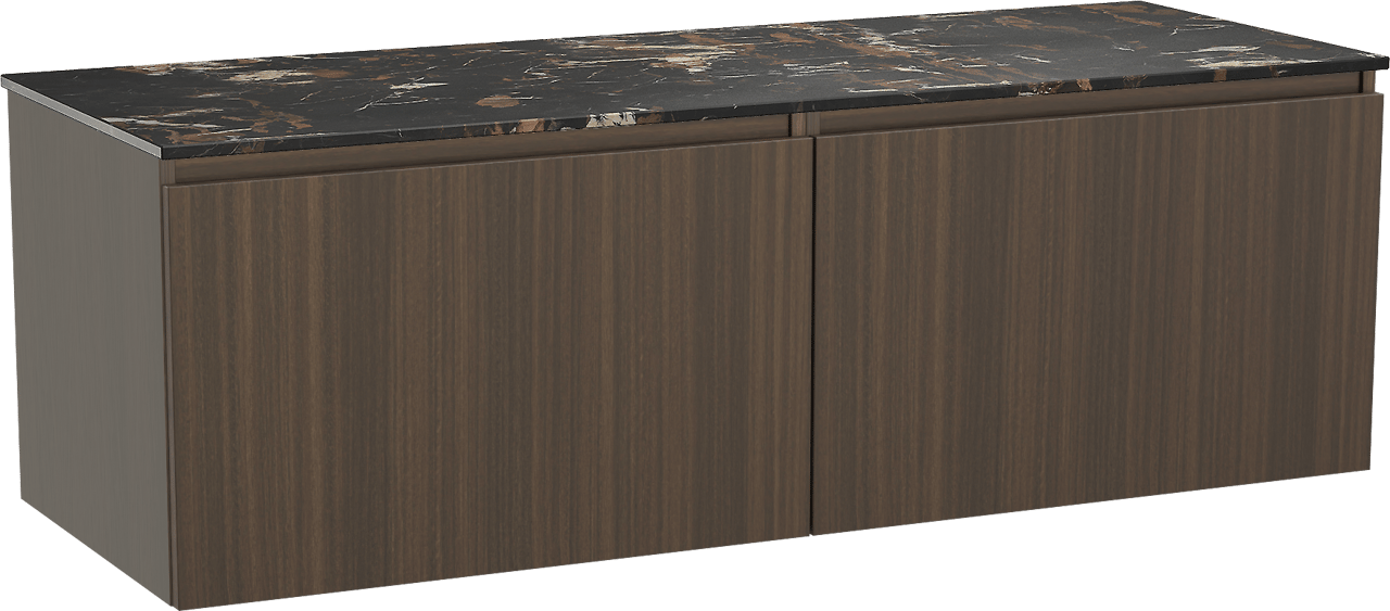 Balmani Sfera meuble salle de bains suspendu 150 x 55 cm eucalyptus avec Stretto tablette simple ou double en marbre portoro gold