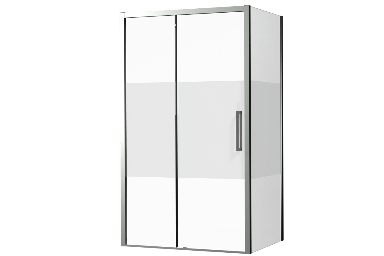 Luca Varess Senses paroi de douche avec porte coulissante gauche et paroi latérale fixe 120 x 90 cm verre transparent avec bande matte profil chrome brillant