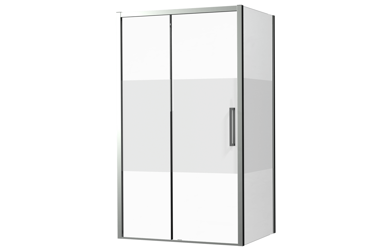 Luca Varess Senses paroi de douche avec porte coulissante gauche et paroi latérale fixe 120 x 90 cm verre transparent avec bande matte profil chrome brillant