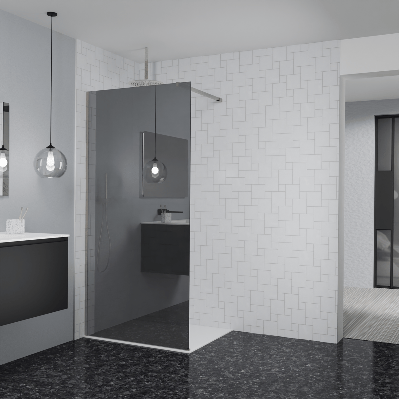 Balmani Modular douche à l'italienne: 100 x 200 cm, Miroir Reflex, Profil Brushed CoolMetal