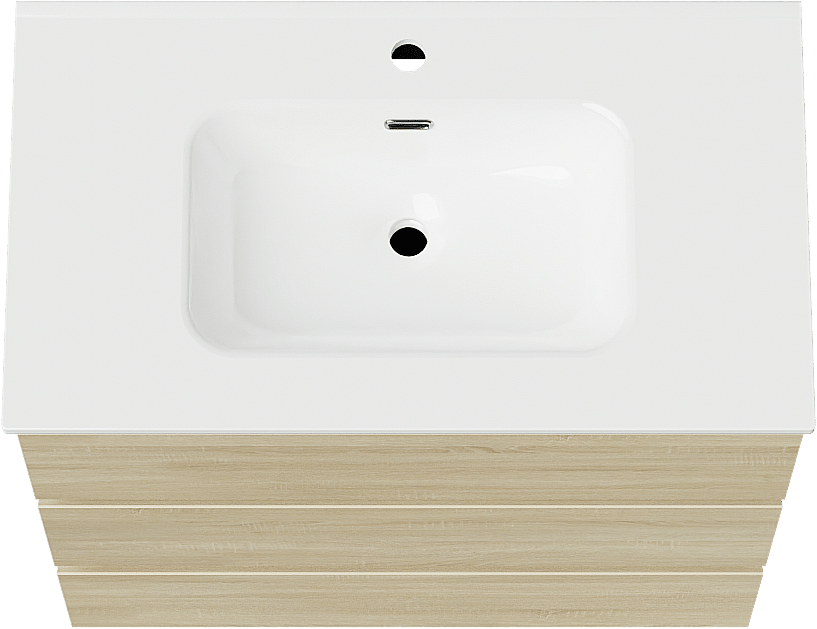 Linie Lado staand badmeubel 80 x 46 cm wit eiken met Baro enkele wastafel in porselein hoogglans wit