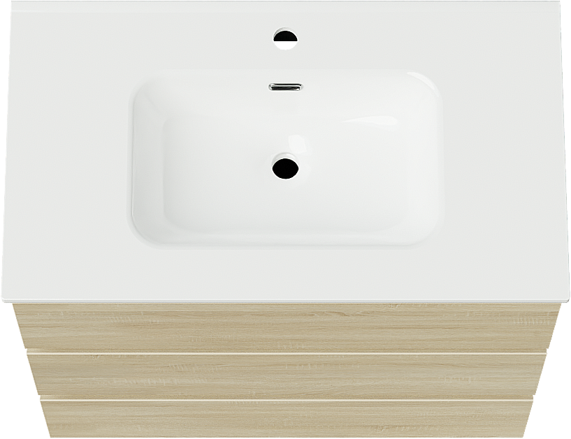 Linie Lado staand badkamermeubel 80 x 46 cm witte eik met Baro enkele wastafel in porselein glanzend wit