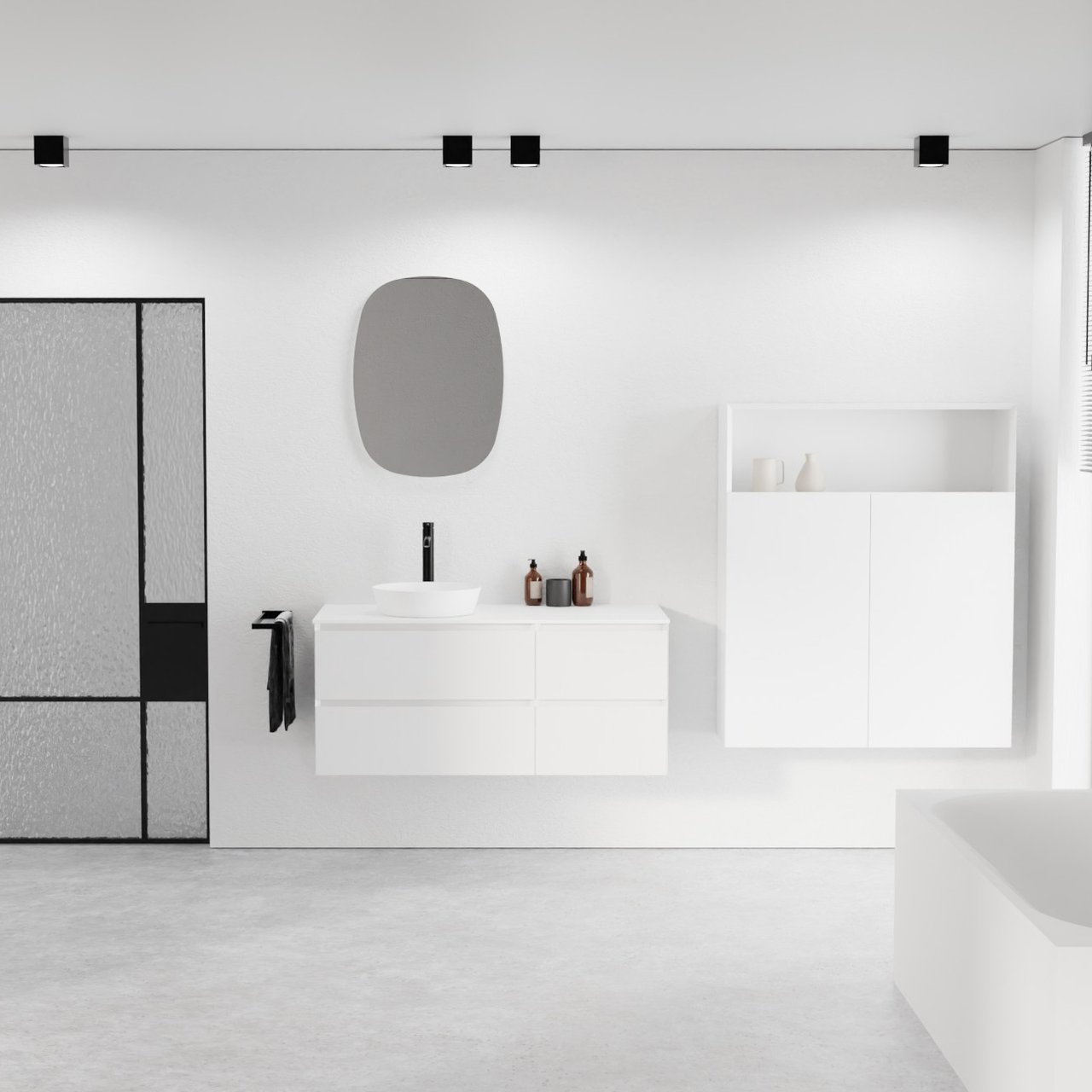 Balmani Mitra meuble salle de bains suspendu 120 x 55 cm blanc mat avec Stretto tablette simple ou double en solid surface blanc mat