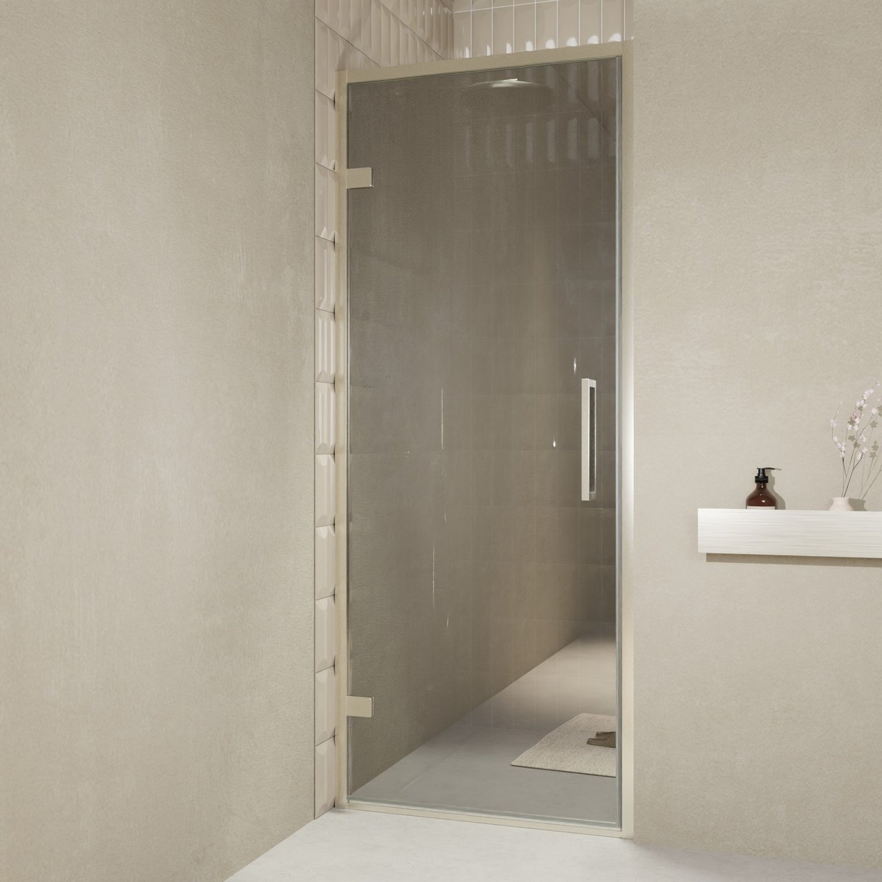 Balmani Senses Design porte pivotante à gauche 90 cm x 210 cm verre Miroir Reflex, Profil Brushed CoolMetal, coating inclus