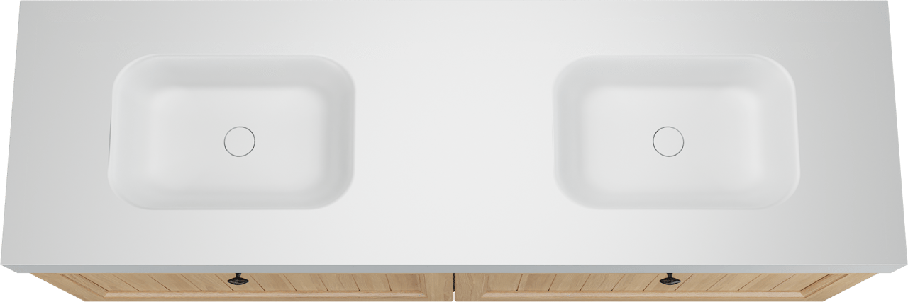 Balmani Lemon meuble salle de bains suspendu 180 x 55 cm, plaqué chêne naturel avec Arcato double vasque en blanc mat