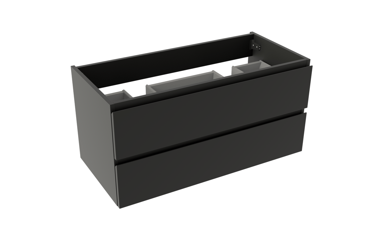 Storke Delta zwevende wastafelonderkast 100 x 48 cm 2 sifonuitsparingen mat zwart 2 lades 2 sifonuitsparingen