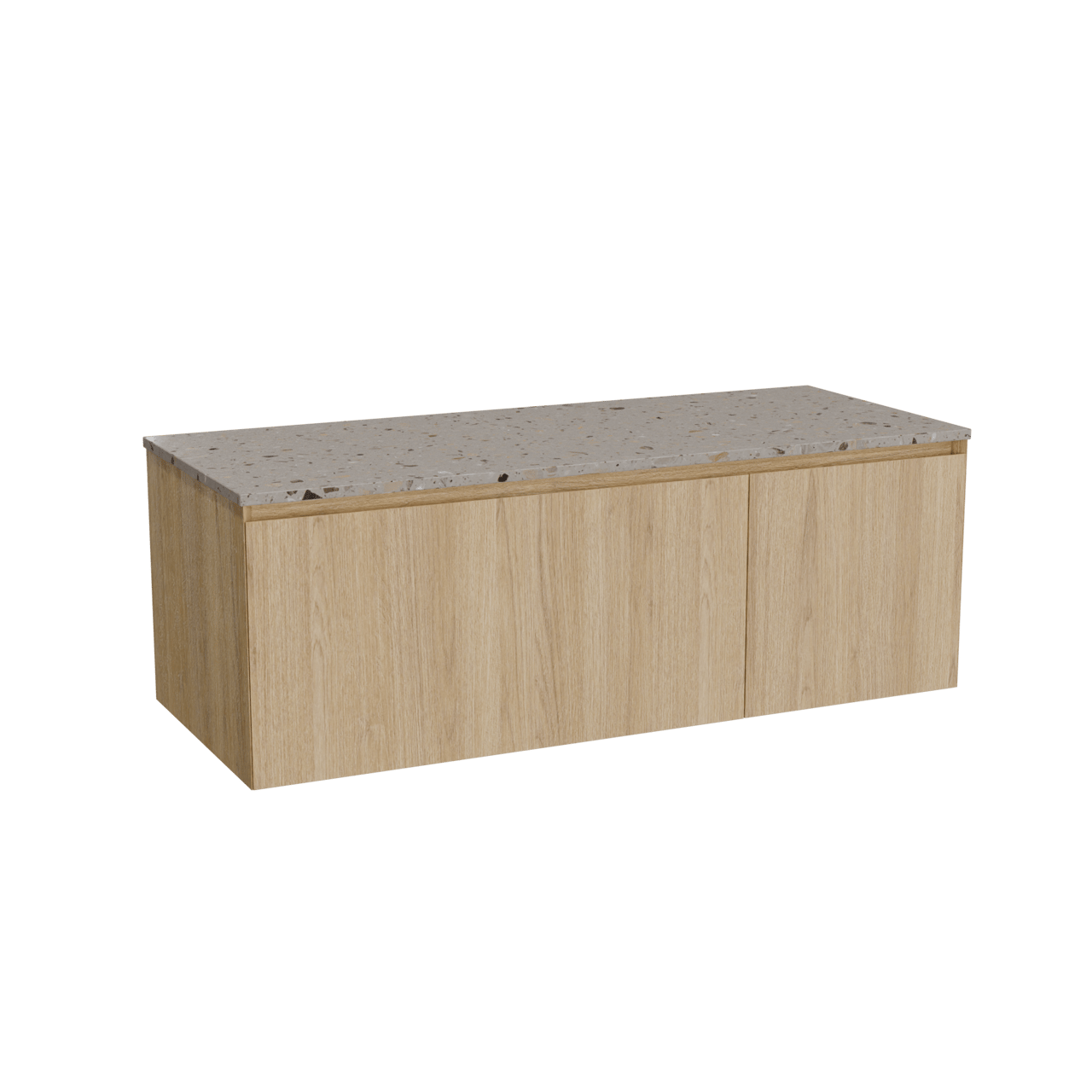 Balmani Idra meuble salle de bains suspendu 135 x 55 cm chêne naturel avec Stretto tablette simple ou double en terrazzo greige terrazzo