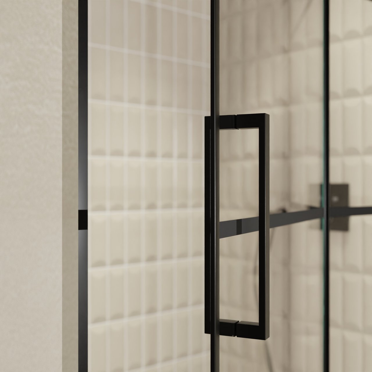 Balmani Senses Design douche draaideur rechts 140 cm x 210 cm Lined glas, Zwarte profielen