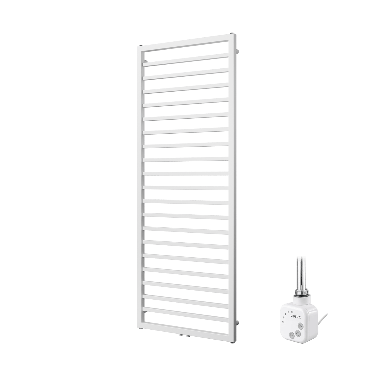 Vipera Listona Einzel Handtuchheizkörper 60 x 180 cm Elektrische Heizung Weiß matt Seiten- und Mittelanschluss 800W, inkl. Widerstand