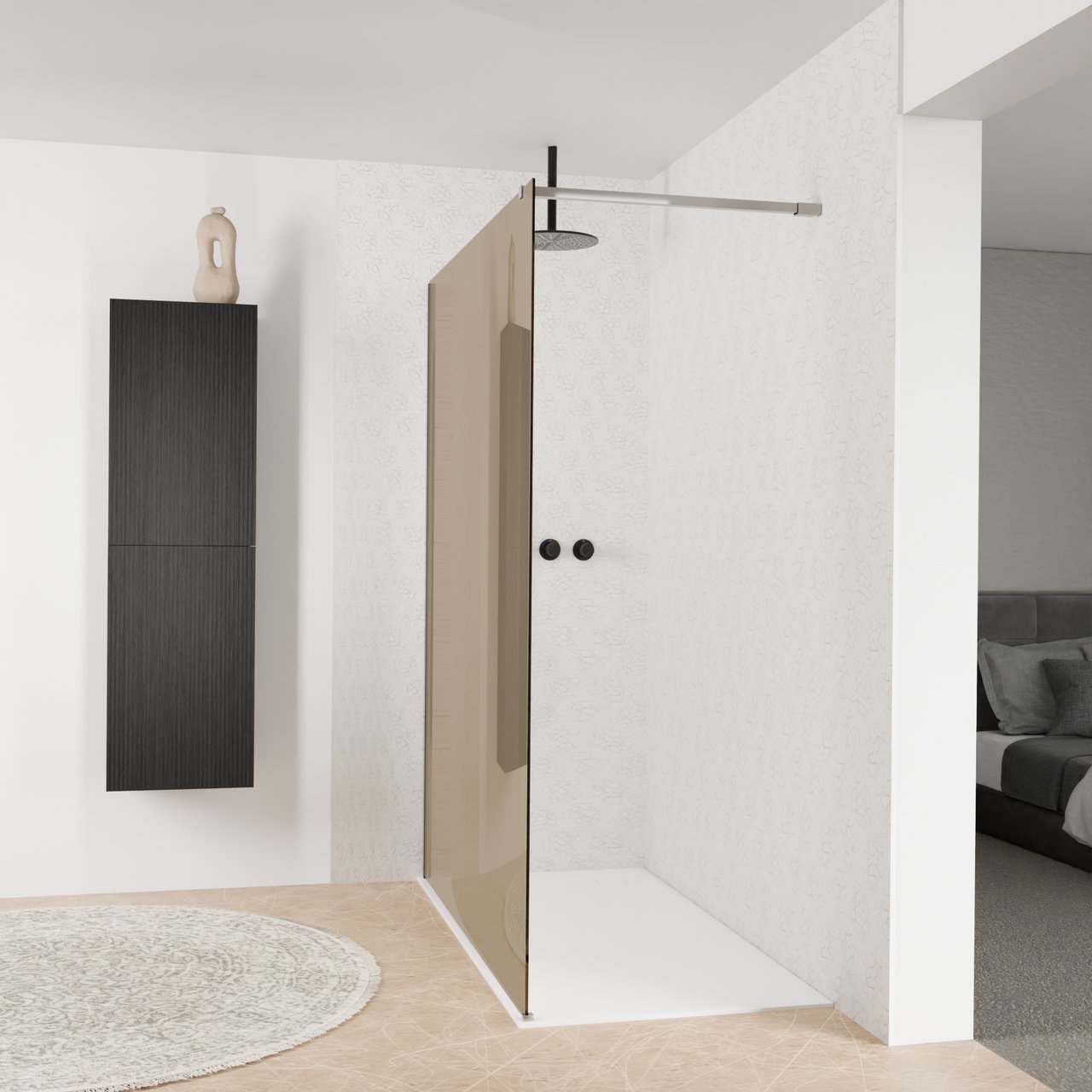 Balmani Modular inloopdouche: 160 x 200 cm, Brons glas, Brushed Inox profielen