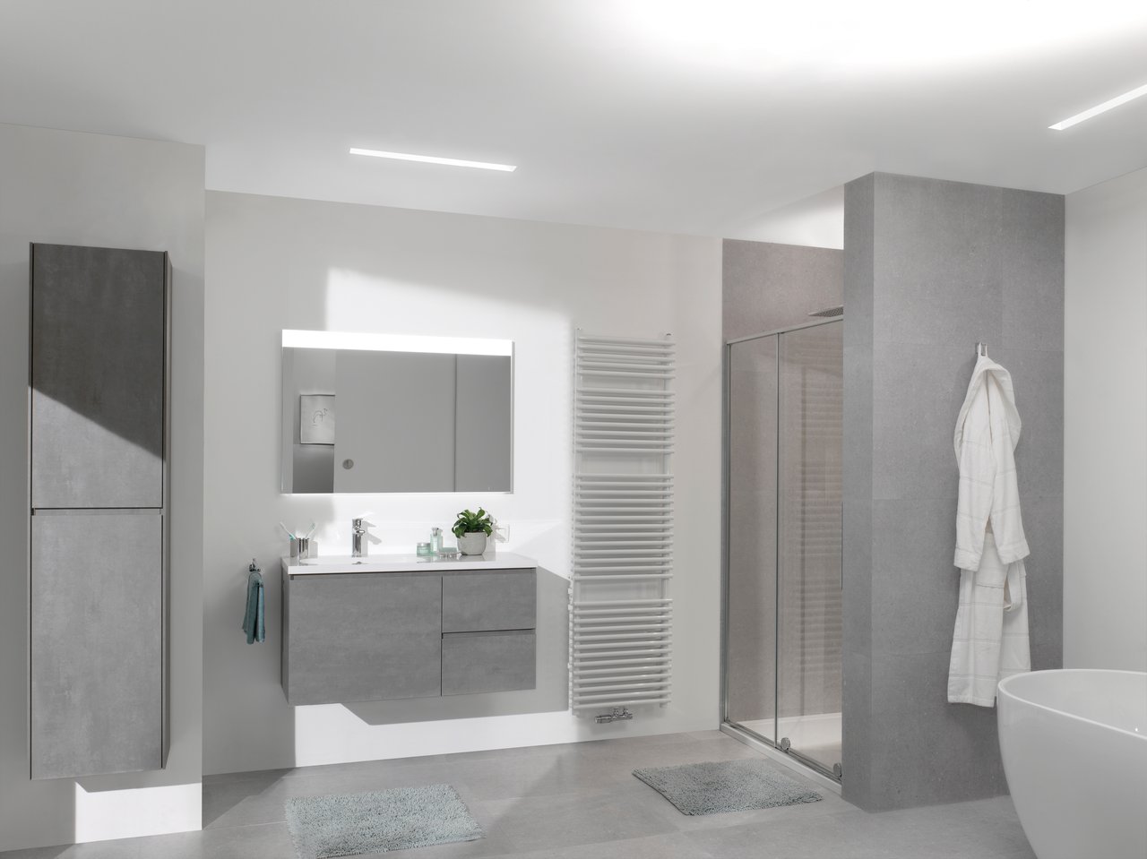 Storke Edge wastafelonderkast assymetrisch beton grijs 100x46cm zwevend