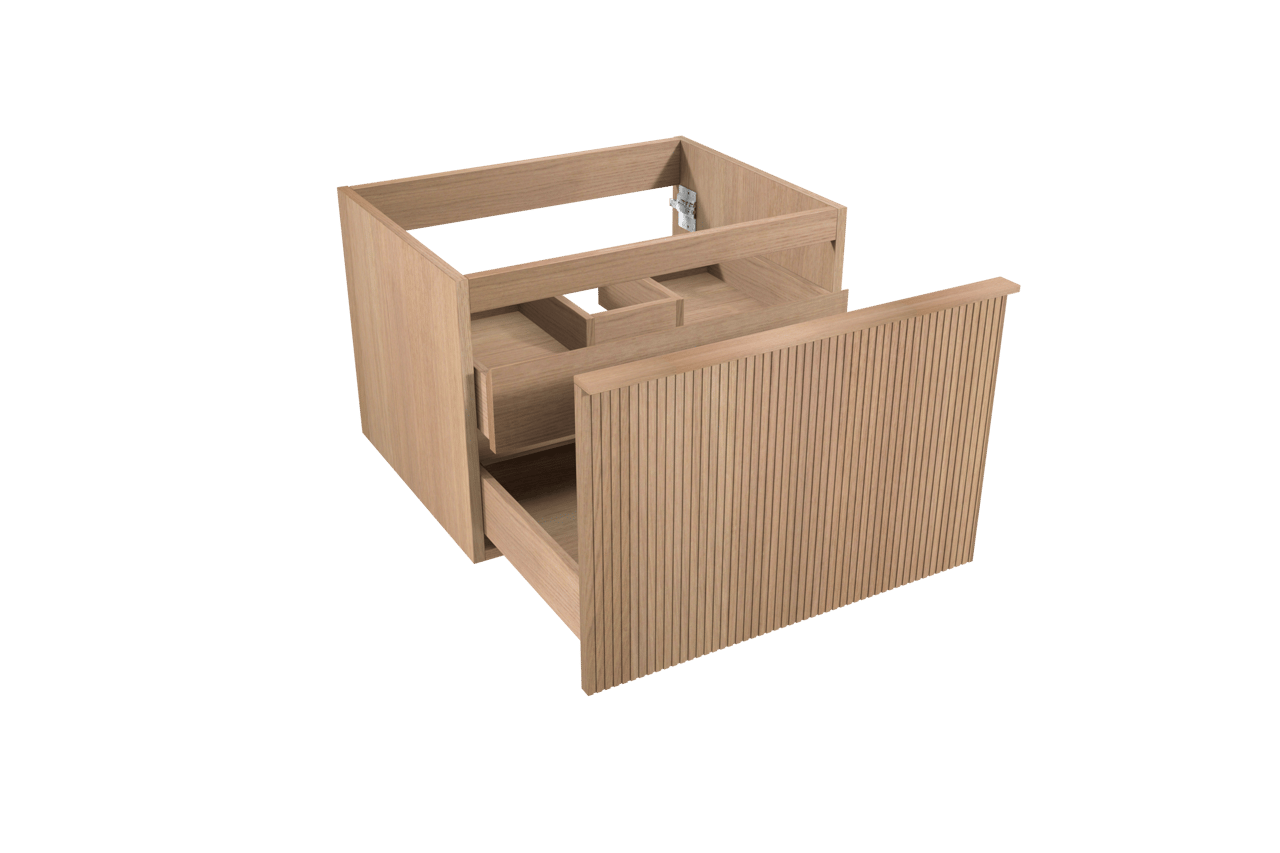 Balmani Forma hängender Waschbeckenunterschrank: 67,5 x 55 cm, Eiche Natur, 2 Schubladen