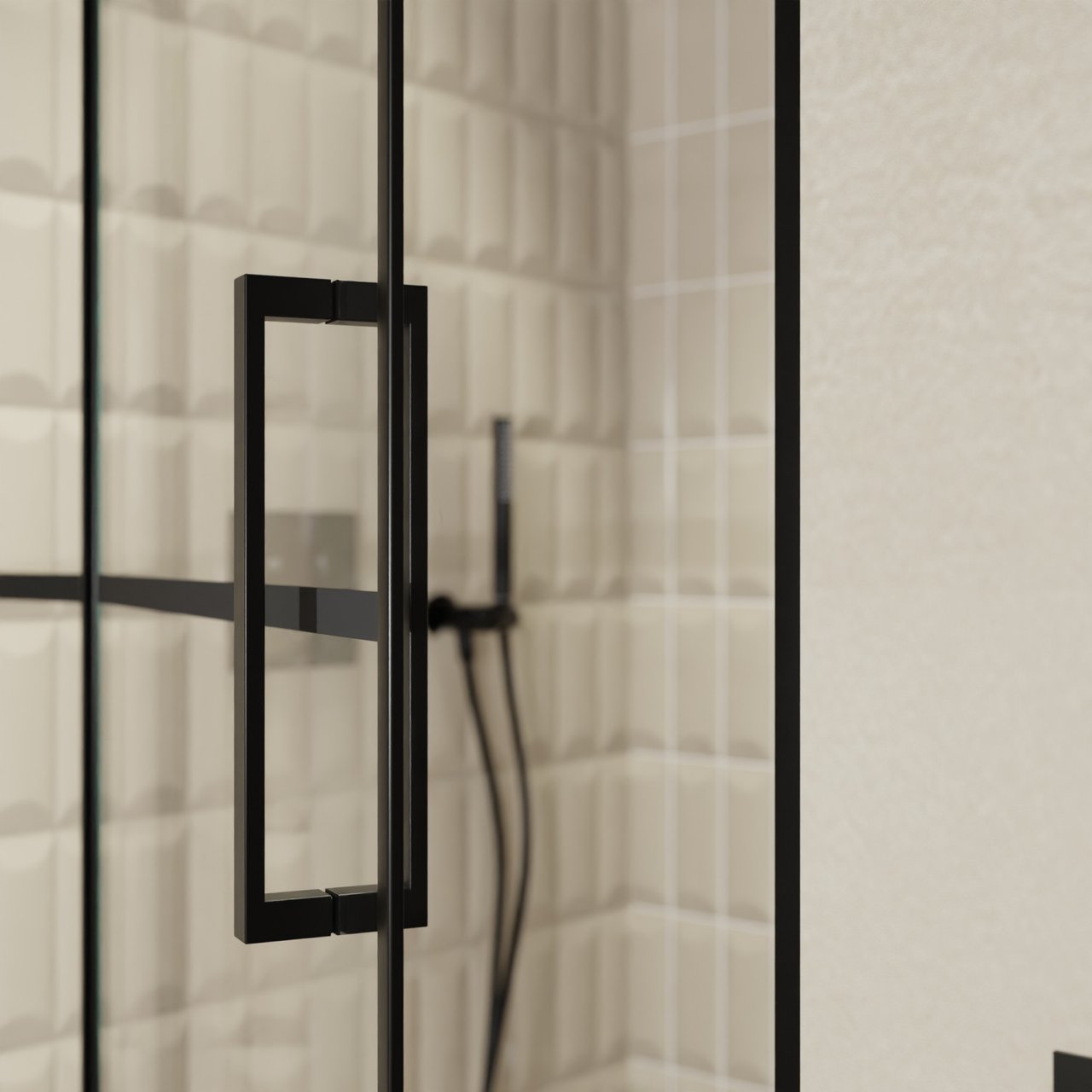 Balmani Senses Design douche draaideur links 100 cm x 210 cm Lined glas, Zwarte profielen