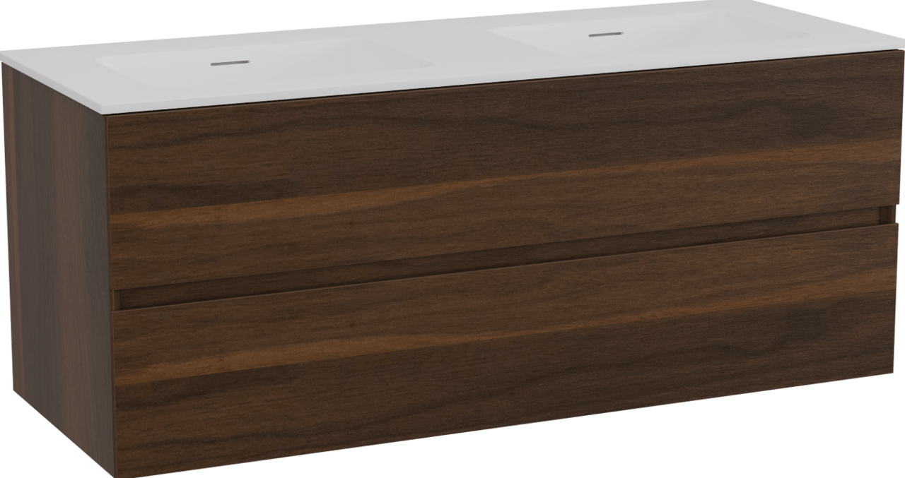 Storke Edge meuble salle de bains suspendu 120 x 46 cm noyer avec Mata double vasque en solid surface blanc mat